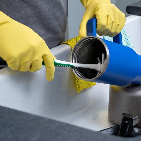 Bottle Brush & Straw Cleaning Kit 1371 showing Bottle Brush cleaning out water bottle 