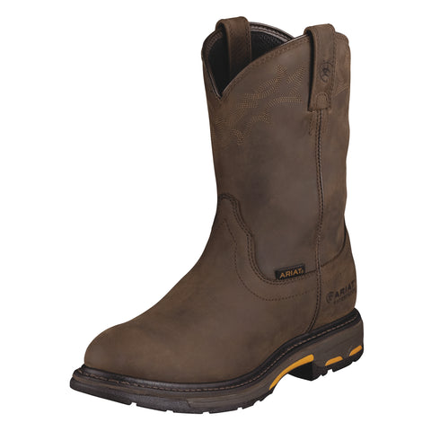 Oily Distressed Brown Ariat Workhog boot.