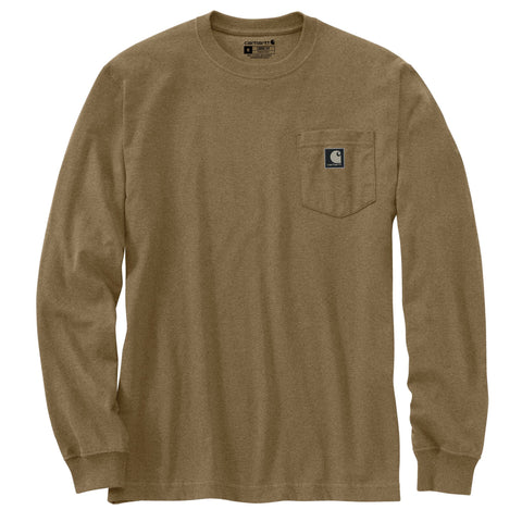 Front of Carhartt men's Irvine Relaxed Fit Camo Badge Graphic long-sleeve tee for men