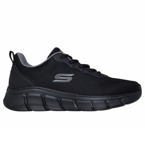 Side view of Skechers men's BOB Sport B Flex Icy Edge shoe in black