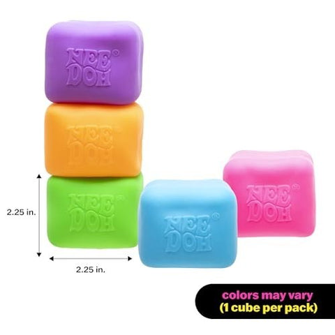 NeeDoh Nice Cube Glow squishy toys showing dimensions