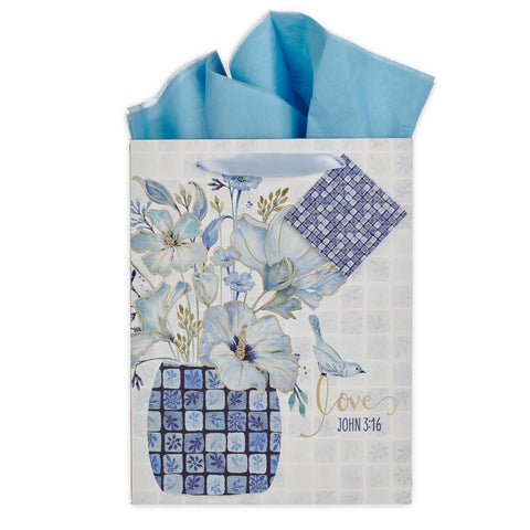 Love Blue Mosaic Tile Large Portrait Gift Bag GBA495