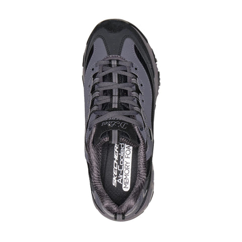 Skechers women's D'Lites - Modern Classic black & charcoal shoe top view