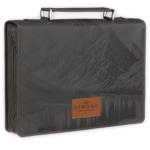 Be Strong and Courageous Charcoal Gray Faux Leather Classic Bible Cover BBM895
