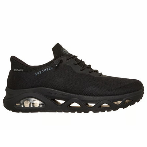 Side view of Skechers Slip-ins women's UNO Glide-Step Air Gliders shoe in black