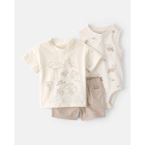 Baby Boy 3-Piece Into The Wild Top, Bodysuit & Short Set - Ivory/Brown 1U585510