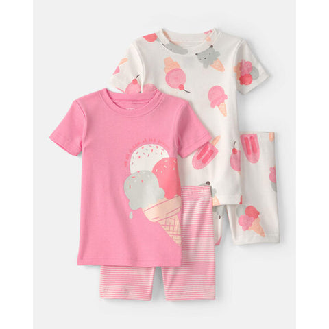 Girls' Short-Sleeve Ice Cream 4-Piece Pajama Set 1U658310