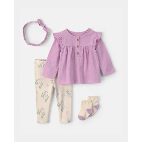 Baby Girls' 4-Piece Long-Sleeve Top and Pant Set 1V407010