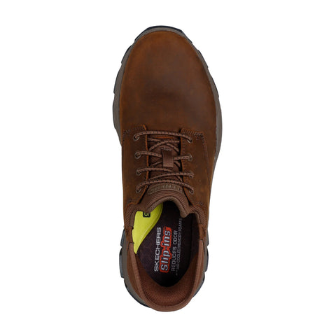 Top view of Skechers men's Slip-ins Respected Garrett shoe in brown