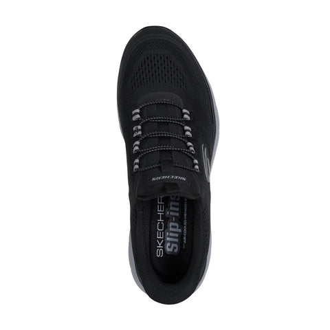 Top View of Skechers men's Slip-ins Summits Top Rate shoe in black & charcoal