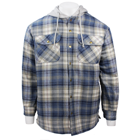 Good Traditions men's Providence hooded quilted flannel shirt jacket in blue plaid