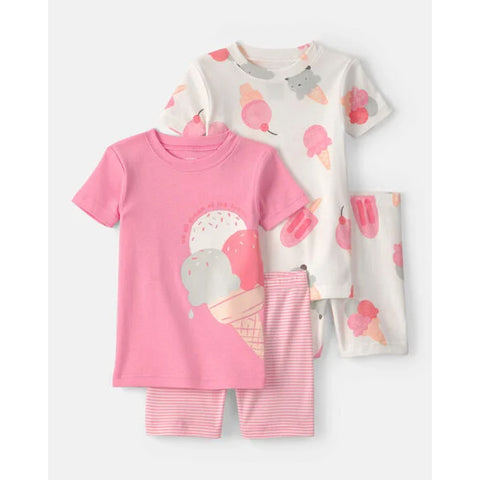 Girls' Short-Sleeve Pink Ice Cream 4-Piece Pajama Set 2U658310