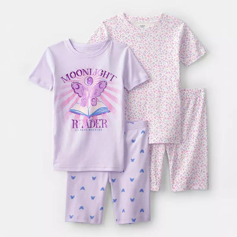 Girls' 4-Piece Short-Sleeve Moonlight Reader Pajama Set 2U658
