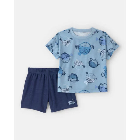 Boys' Short-Sleeve Blue Puffer Fish Pajama Set 2V317310