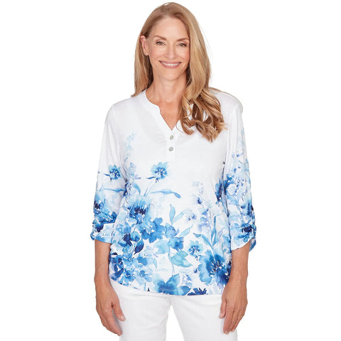 Women's Watercolor Floral Border Henley Top 31150