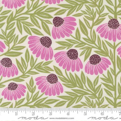 cream, Garden Series Collection Echinacea Cotton Fabric 3322