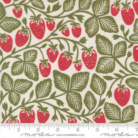 cream, Garden Series Collection Strawberry Cotton Fabric 3324