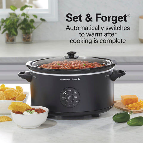 Set & forget feature of Hamilton Beach 6-quart programmable black slow cooker