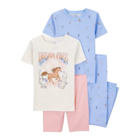 Girls' 4-Piece Short-Sleeve Horse Pajama Set 3S902810
