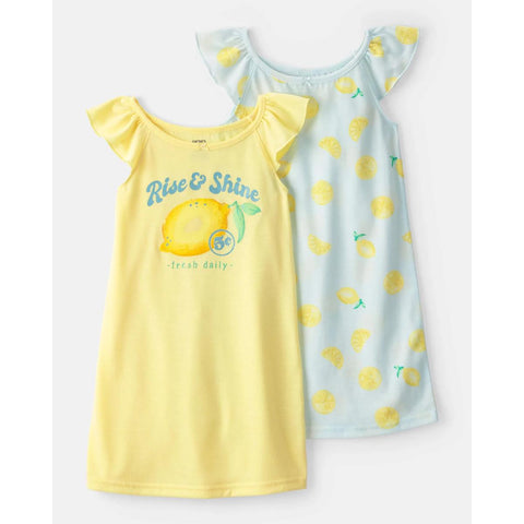 Girls' 2-Pack Lemon Loose Fit Night Gown - Blue/Yellow