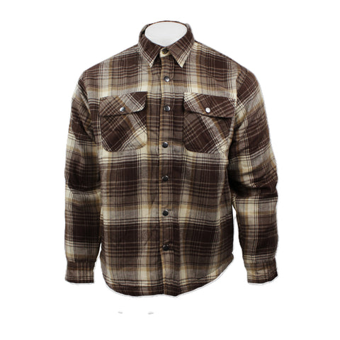 Good Traditions men's Norman fleece-lined flannel shirt in earth brown plaid