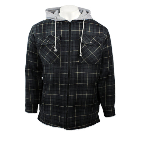 Good Traditions men's Bison quilt-lined hooded flannel shirt in black plaid