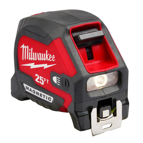25 Ft Compact 2.05 in. Wide Blade Magnetic Tape Measure W/ Rechargeable 100L Light
