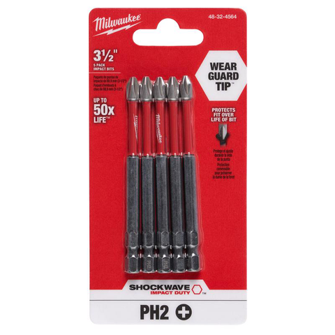 Shockwave Phillips #2 X 3.5 in. L Impact Power Bit Set Alloy Steel 5 pc