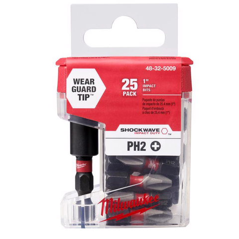 Shockwave Phillips #2 X 1 in. L Impact Insert Bit and Bit Holder Set Steel 26 pc