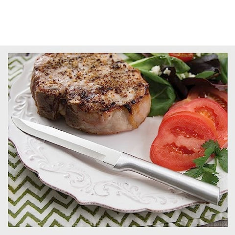Utility/Steak Knife DR104 displayed on plate and with steak