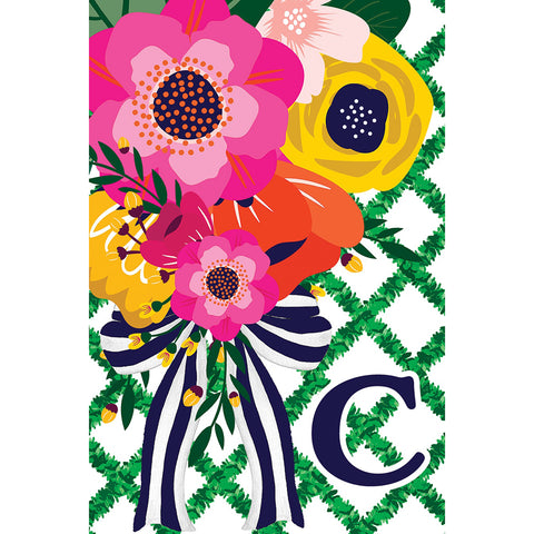 Floral Lattice Monogram garden flag for letter "C"