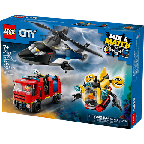 LEGO City Helicopter, Fire Truck & Submarine Remix Toy Building Set 60462