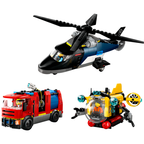 LEGO City Helicopter, Fire Truck & Submarine Remix Toy Building Set 60462s