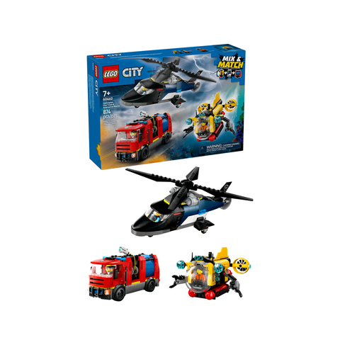 LEGO City Helicopter, Fire Truck & Submarine Remix Toy Building Set 60462