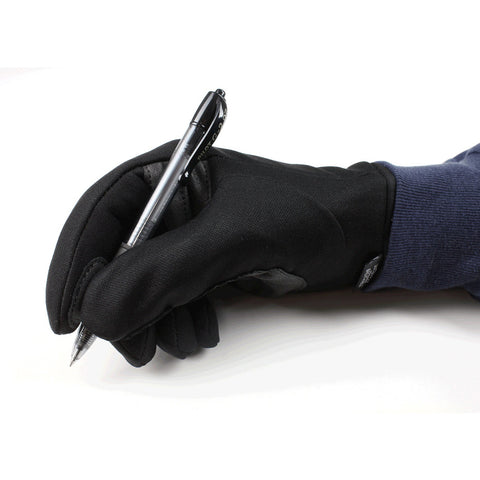 gloved hand writing with a pen