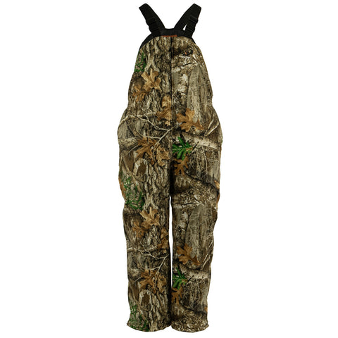 Gamehide men's Deer Camp insulated camo hunting bib overalls in Realtree Edge camo pattern