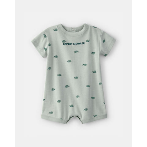 Baby Boy 'Expert Crawler' Snail Short-Sleeve Romper - Green