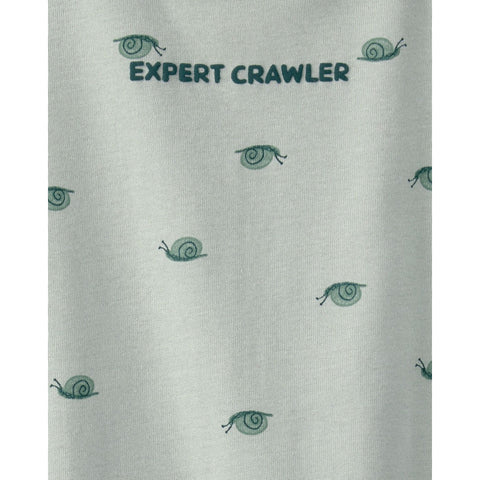 Baby Boy 'Expert Crawler' Snail Short-Sleeve Romper - Green