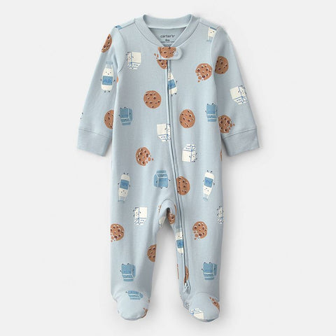 Baby Boy's 100% Cotton 2-Way Zip Sleep & Play Pajamas, Milk And Cookies 1W110310