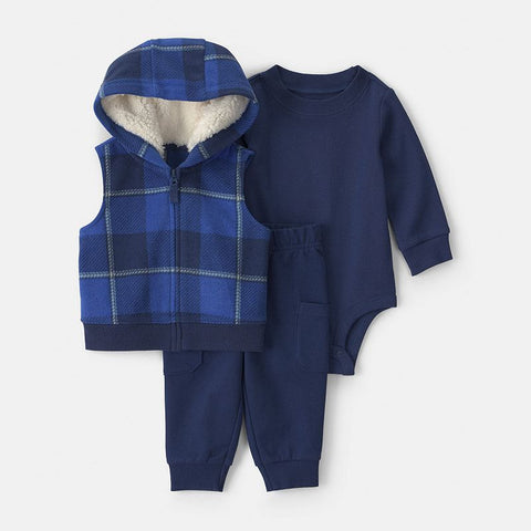 Baby Boy's 3-Piece Hooded Vest, Long Sleeve Bodysuit & Pants Layering Set 1W091710