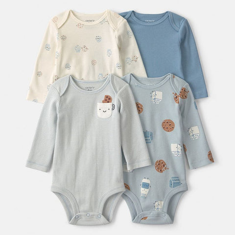 Baby Boy's 4-Pack Long-Sleeve Bodysuits Milk And Cookies 1W116410