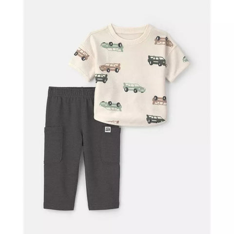 Baby Boy's Car Print 2-Piece Short Sleeve Top & Pant Set 1V262110