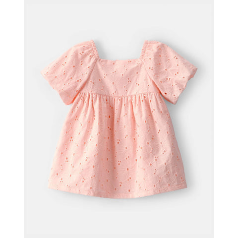 Baby Girl Short-Sleeve Eyelet Dress - Pink