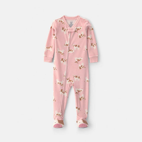 Baby Girl's 2-Way Zip DreamPlush Pink Cow Snug Fit Footed Pajama 1W140510