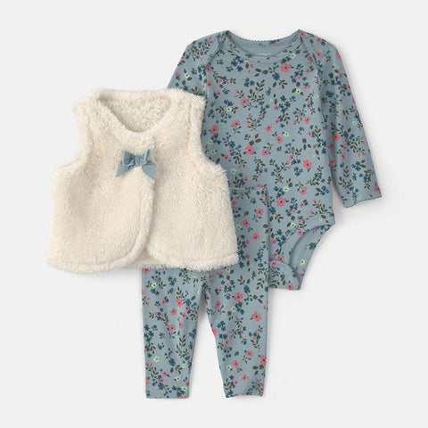 Baby Girl's 3-Piece Floral Teddy Fleece Layering Set 1W088610