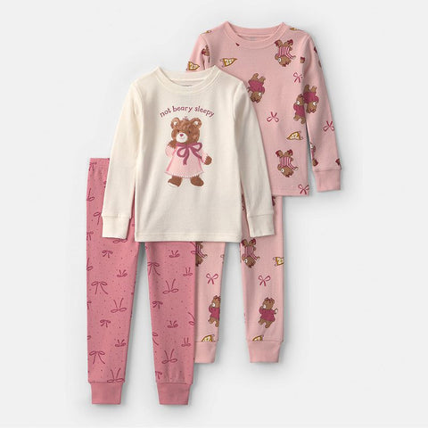 Baby Girls's 4-Piece Bear Pajama Top & Pajama Bottoms Set 1W132810