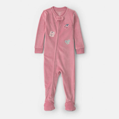 Baby & Toddler Girl's 2-Way Zip DreamPlush Pink W/Patches Snug Fit Footed Pajama 1W140210