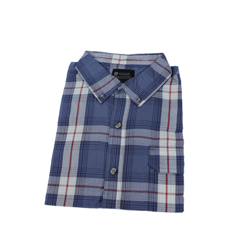 Good Traditions Dominic men's short-sleeve casual shirt in Blue Plaid