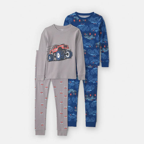 Boys's 4-Piece Fun Print Pajama Set Monster Truck 3W131310
