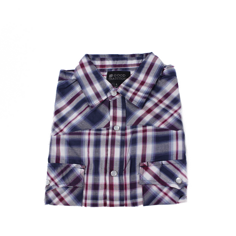 Good Traditions Denver men's short-sleeve western shirt in Burgundy plaid